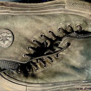 Water Resistant Black Leather Converse Chuck Taylor High Tops Punk Goth Size 11